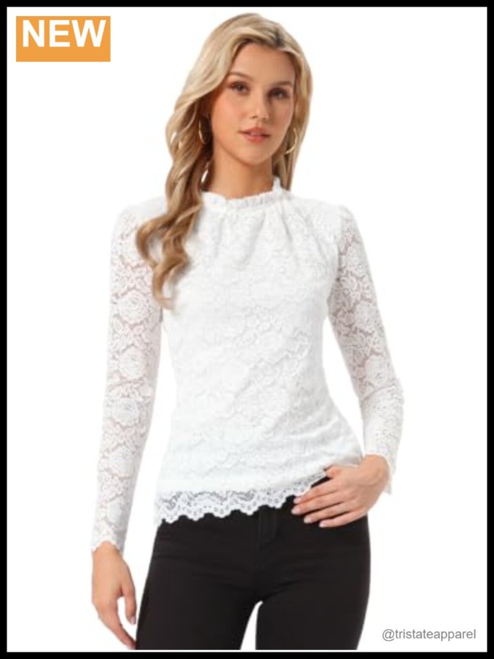 Allegra K Women's Ruffle Neck Lace Long Sleeve Blouse Floral Peplum